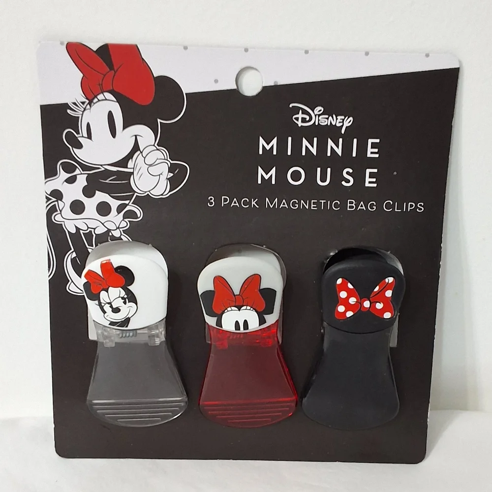 Disney Minnie Mouse Magnetic Chip Clips – Set of 3 Bag Clips for Food Storage
